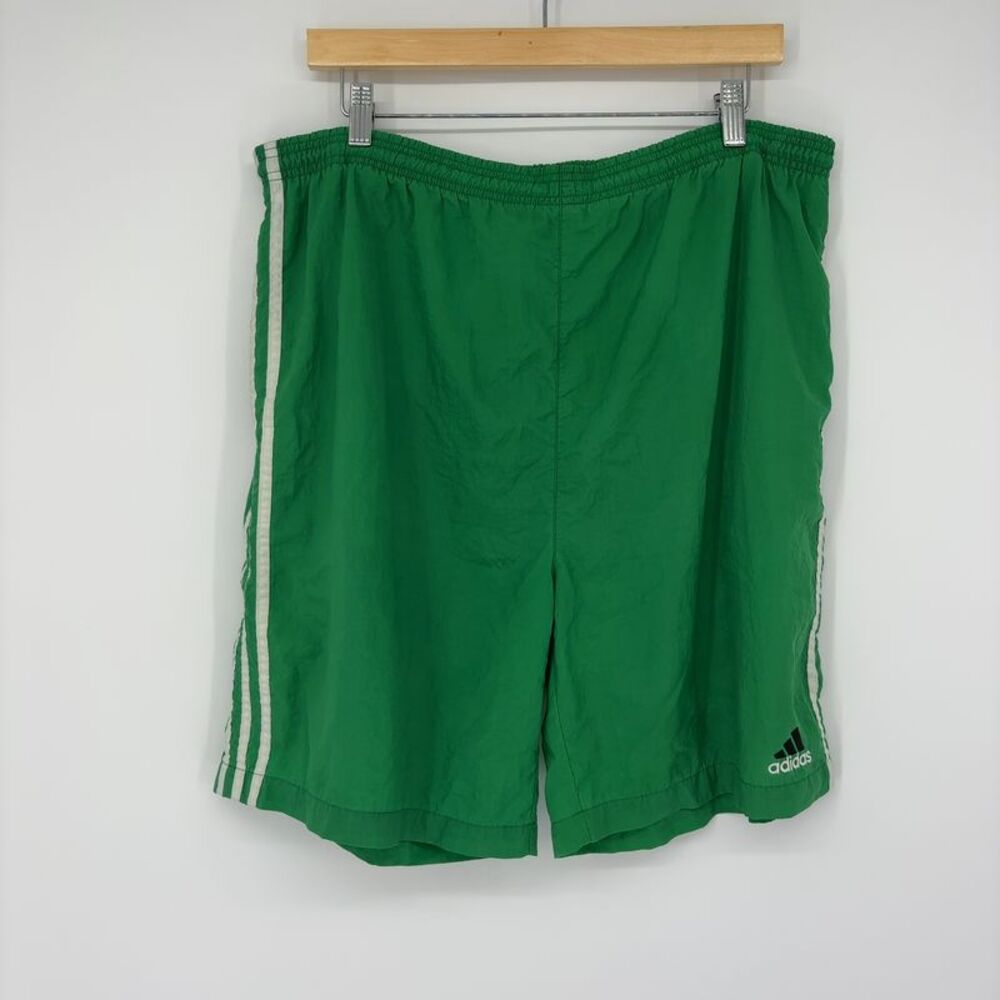 adidas Green 3-Stripe Nylon Athletic Shorts